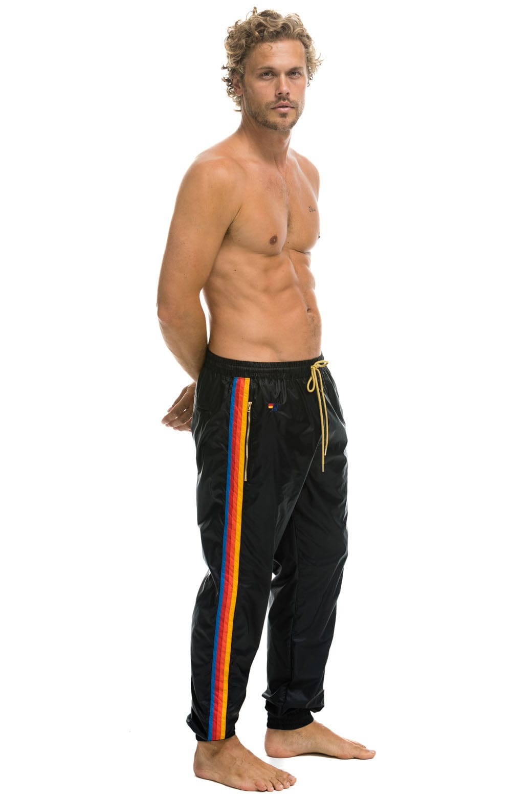 MEN'S 4 STRIPE WIND PANT - BLACK Outerwear Aviator Nation 