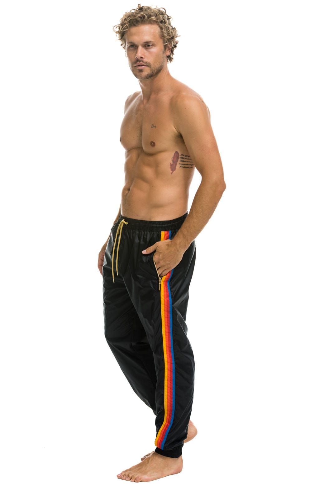 MEN'S 4 STRIPE WIND PANT - BLACK Outerwear Aviator Nation 