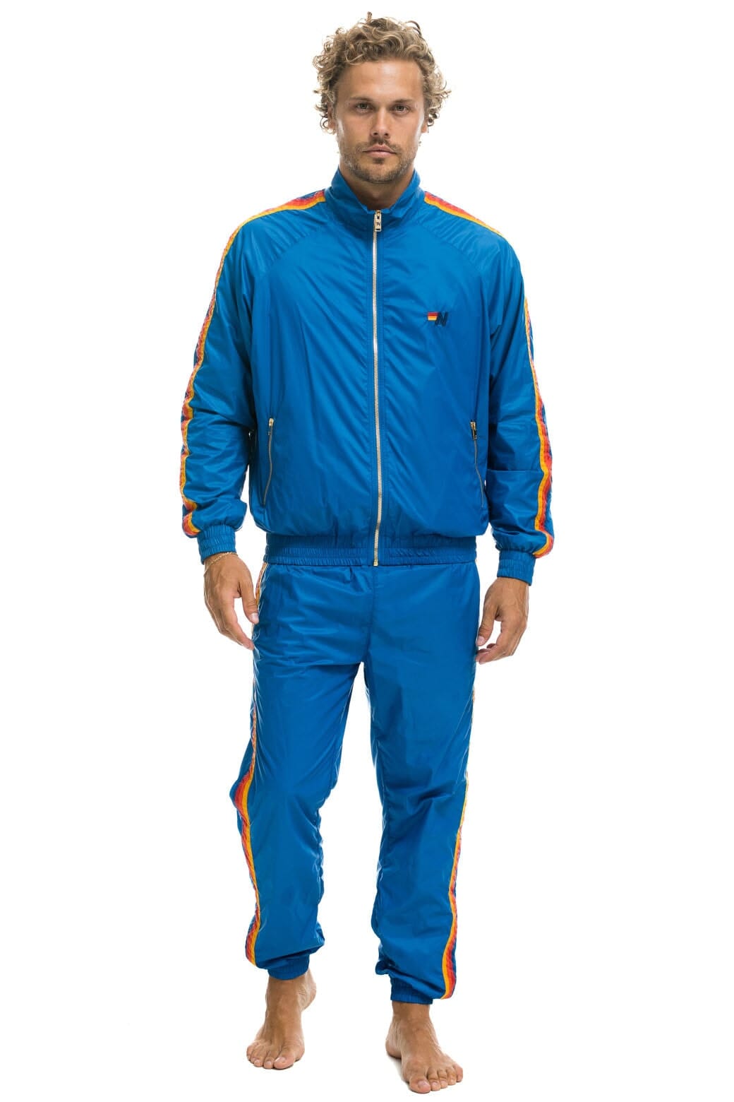 MEN'S 4 STRIPE WIND PANT - SNORKEL BLUE Men's Sweatpants Aviator Nation 