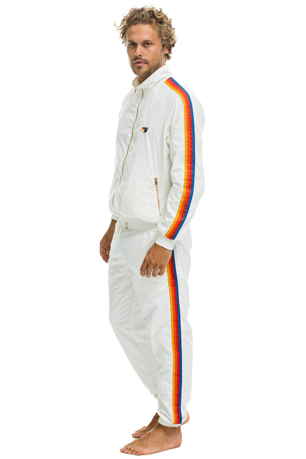 MEN'S 4 STRIPE WIND PANT - WHITE - Aviator Nation