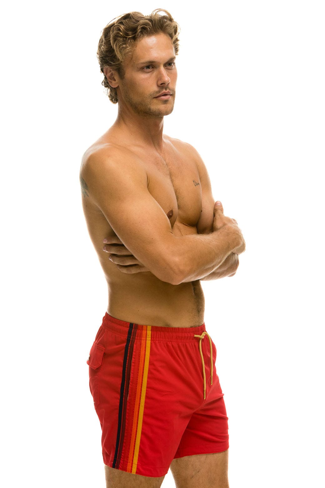 MEN'S 5 STRIPE FLEX SHORTS - RED Men's Board Shorts Aviator Nation 