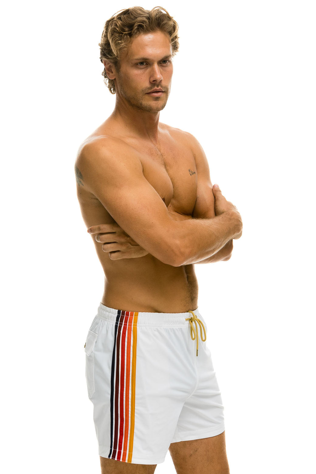 MEN'S 5 STRIPE FLEX SHORTS - WHITE - Aviator Nation