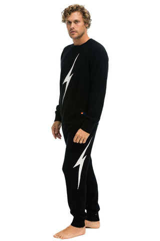 MEN'S BOLT CASHMERE LIGHT SWEATER PANT - BLACK // WHITE BOLT Men's Sweatpants Aviator Nation 