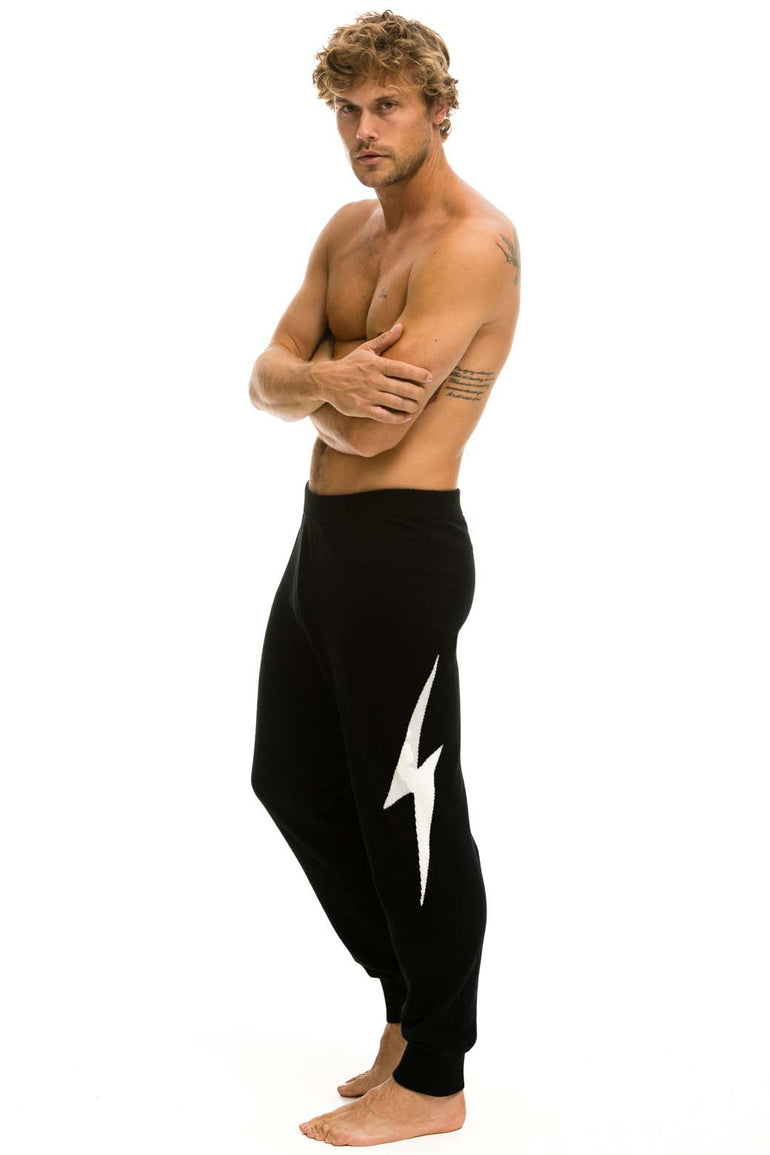 MEN'S BOLT CASHMERE LIGHT SWEATER PANT - BLACK // WHITE BOLT Men's Sweatpants Aviator Nation 