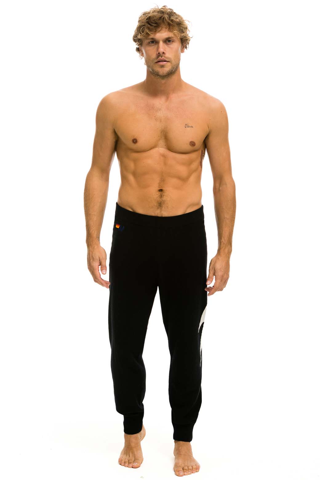 MEN'S BOLT CASHMERE LIGHT SWEATER PANT - BLACK // WHITE BOLT Men's Sweatpants Aviator Nation 