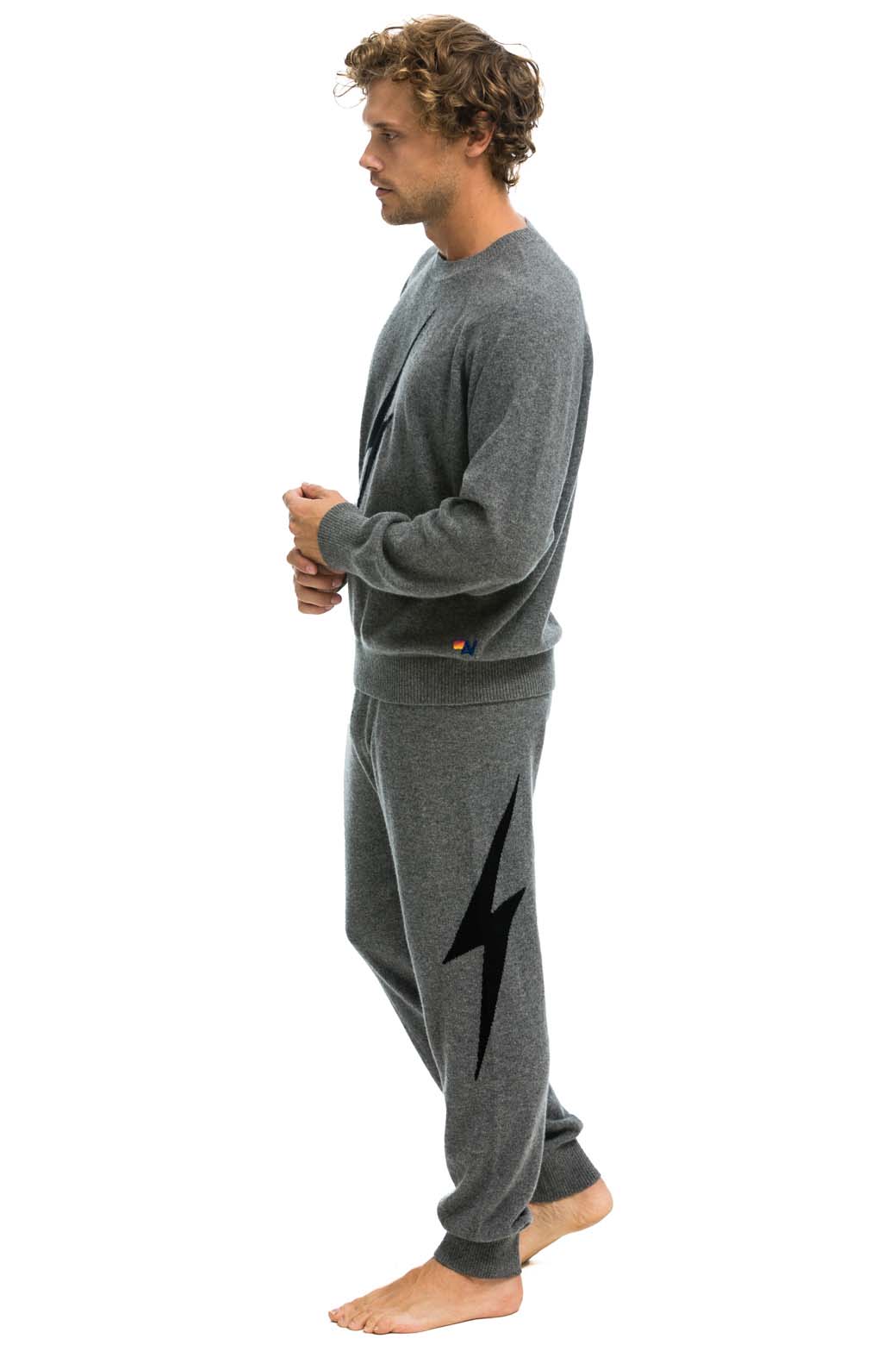 MEN'S BOLT CASHMERE LIGHT SWEATER PANT - DEEP HEATHER // BLACK BOLT Men's Sweatpants Aviator Nation 