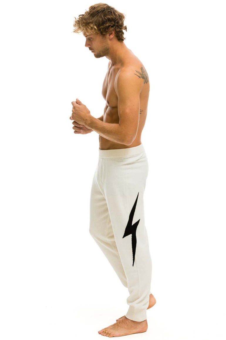 MEN'S BOLT CASHMERE LIGHT SWEATER PANT - VINTAGE WHITE // BLACK BOLT Men's Sweatpants Aviator Nation 