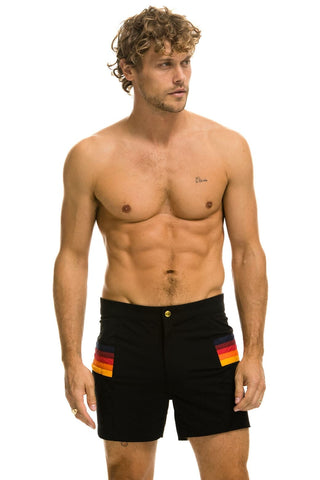 MEN'S HORIZONTAL 5 STRIPE FLEX SHORTS - BLACK Men's Board Shorts Aviator Nation 