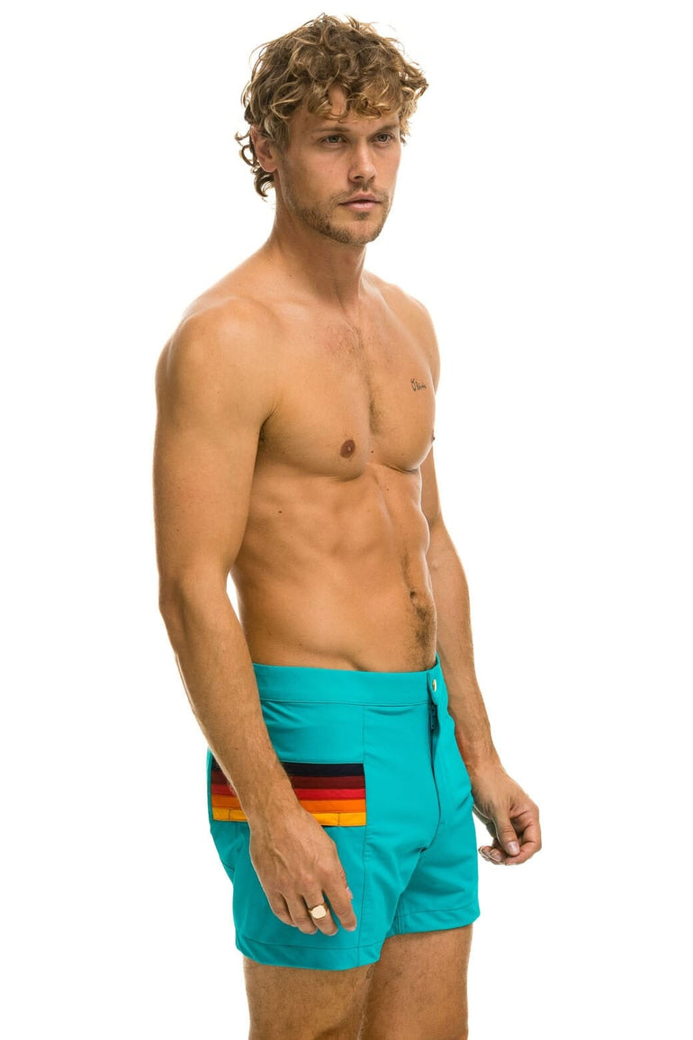 MEN'S HORIZONTAL 5 STRIPE FLEX SHORTS - JADE Men's Board Shorts Aviator Nation 