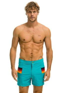 MEN'S HORIZONTAL 5 STRIPE FLEX SHORTS - JADE Men's Board Shorts Aviator Nation 