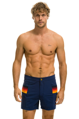 MEN'S HORIZONTAL 5 STRIPE FLEX SHORTS - NAVY Men's Board Shorts Aviator Nation 