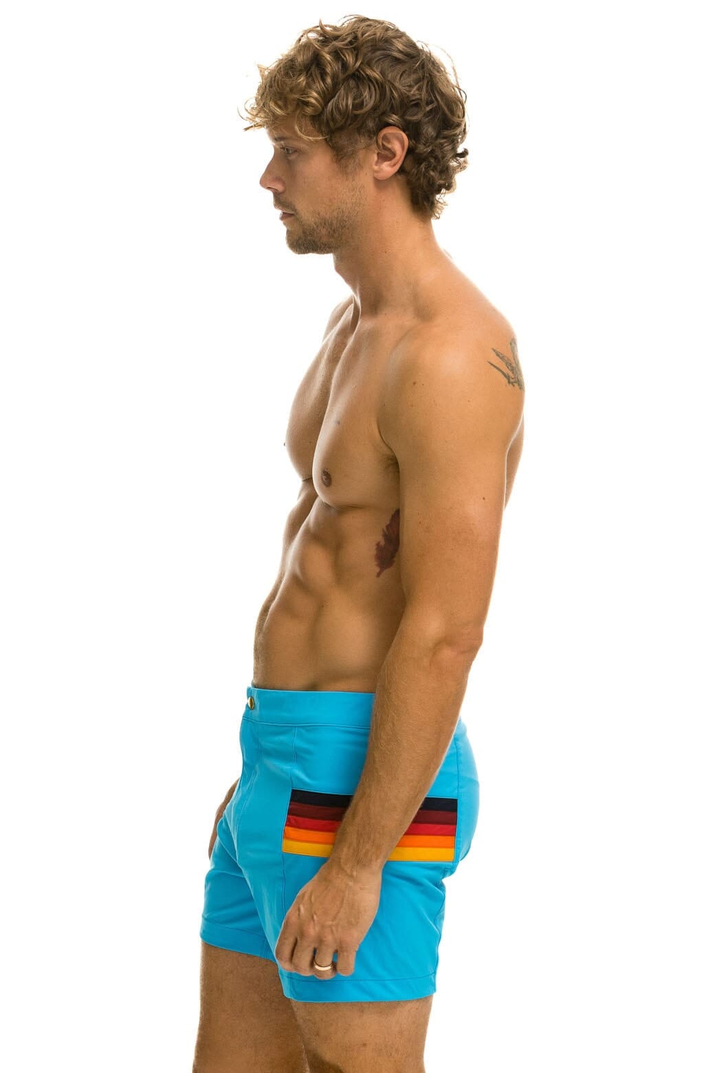 MEN'S HORIZONTAL 5 STRIPE FLEX SHORTS - NEON BLUE Men's Board Shorts Aviator Nation 