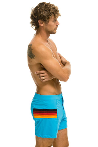 MEN'S HORIZONTAL 5 STRIPE FLEX SHORTS - NEON BLUE Men's Board Shorts Aviator Nation 
