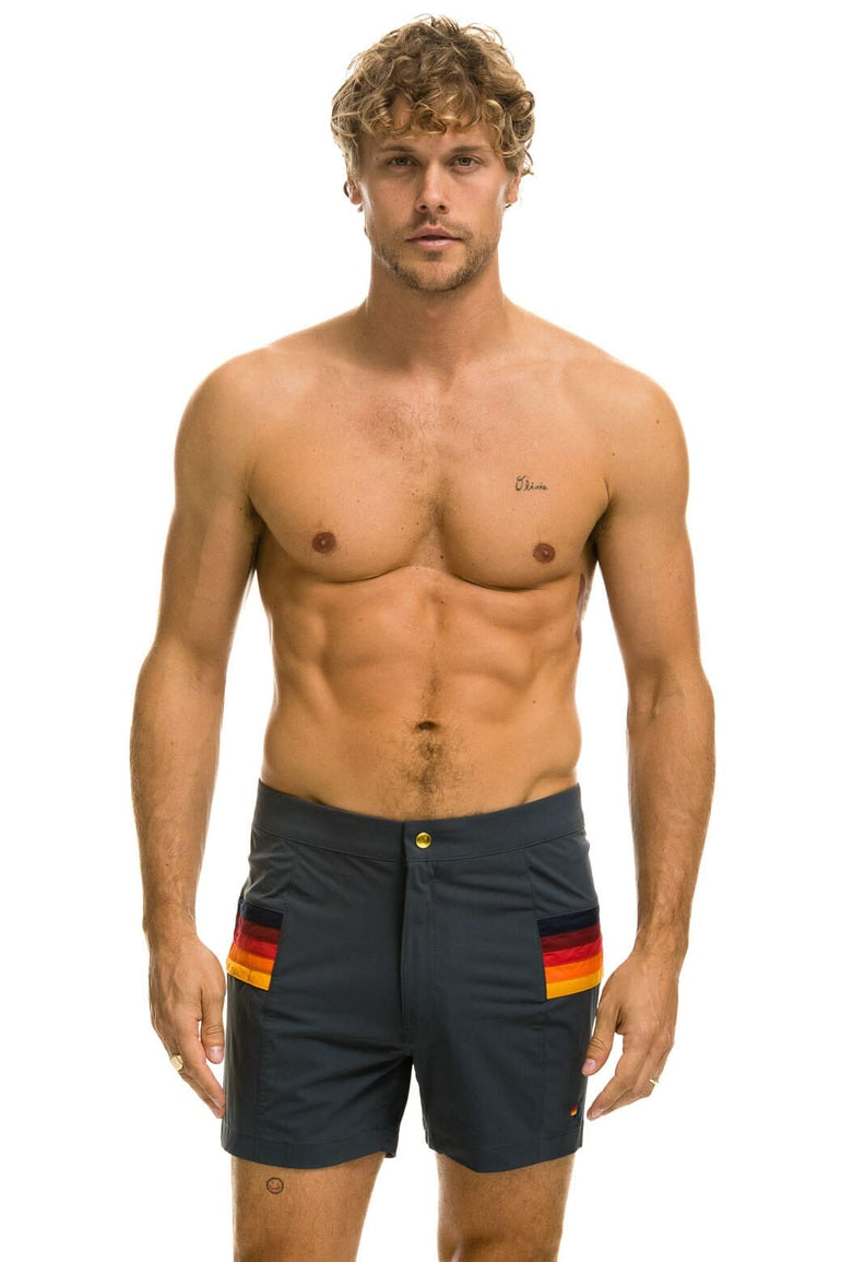 MEN'S HORIZONTAL 5 STRIPE FLEX SHORTS - TITANIUM Men's Board Shorts Aviator Nation 