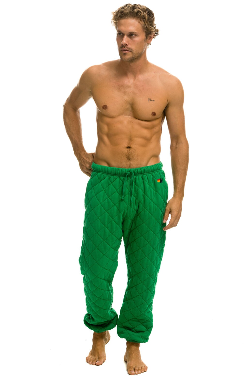MEN&#39;S QUILTED SWEATPANTS - KELLY GREEN Mens Sweatpants Aviator Nation 