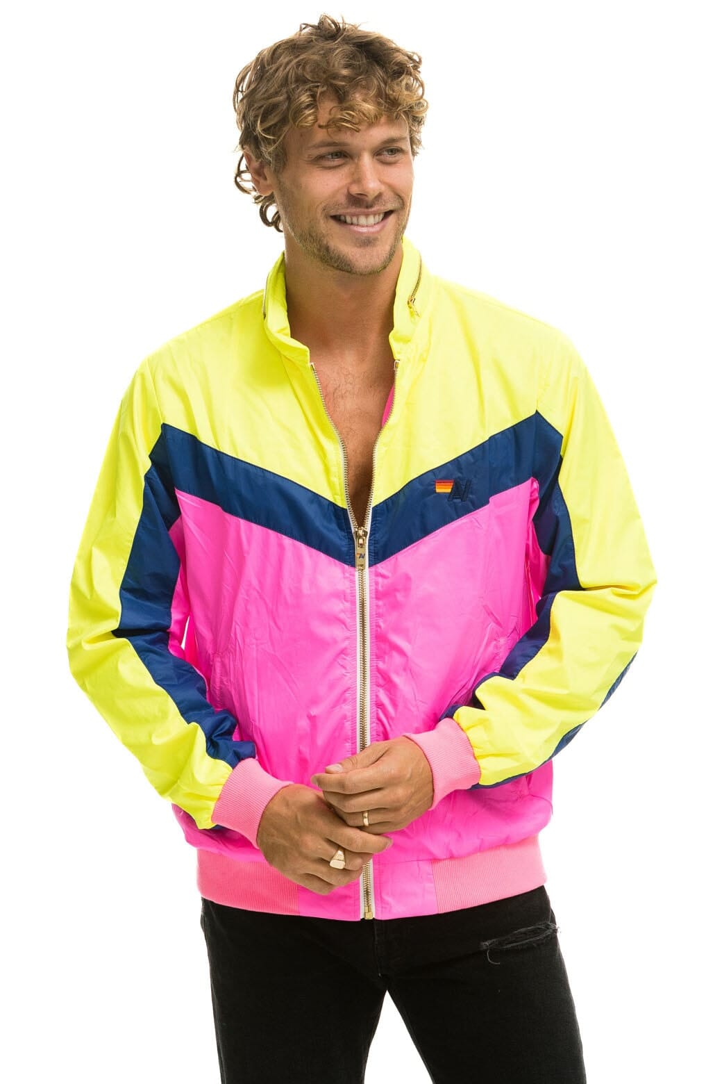 MEN'S WINDBREAKER JACKET - NEON PINK Men's Windbreaker Aviator Nation 