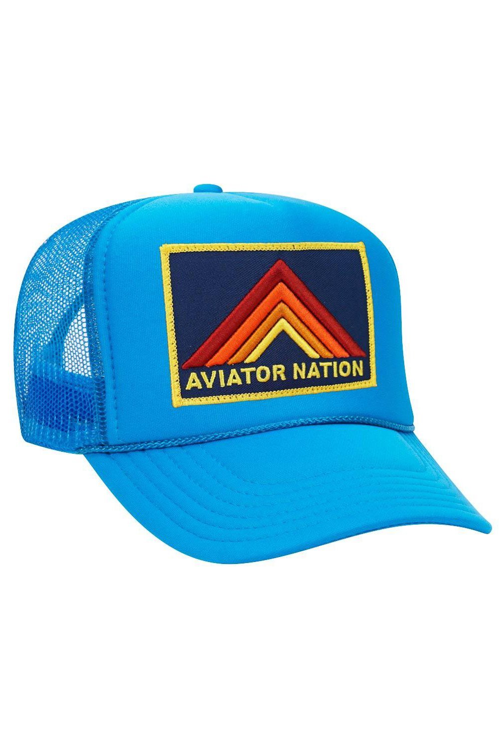 MOUNTAIN STRIPE VINTAGE TRUCKER HAT HATS Aviator Nation OS NEON BLUE 