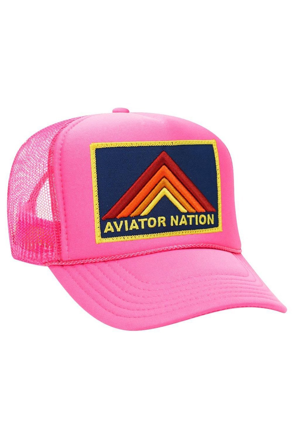 MOUNTAIN STRIPE VINTAGE TRUCKER HAT HATS Aviator Nation OS NEON PINK 