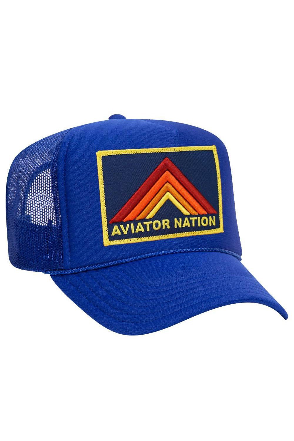 MOUNTAIN STRIPE VINTAGE TRUCKER HAT HATS Aviator Nation OS ROYAL 