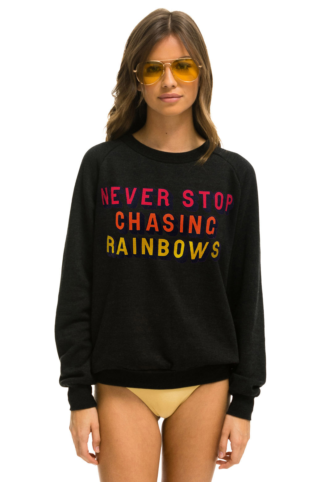 NEVER STOP CHASING RAINBOWS CREW SWEATSHIRT - BLACK Sweatshirt Aviator Nation 