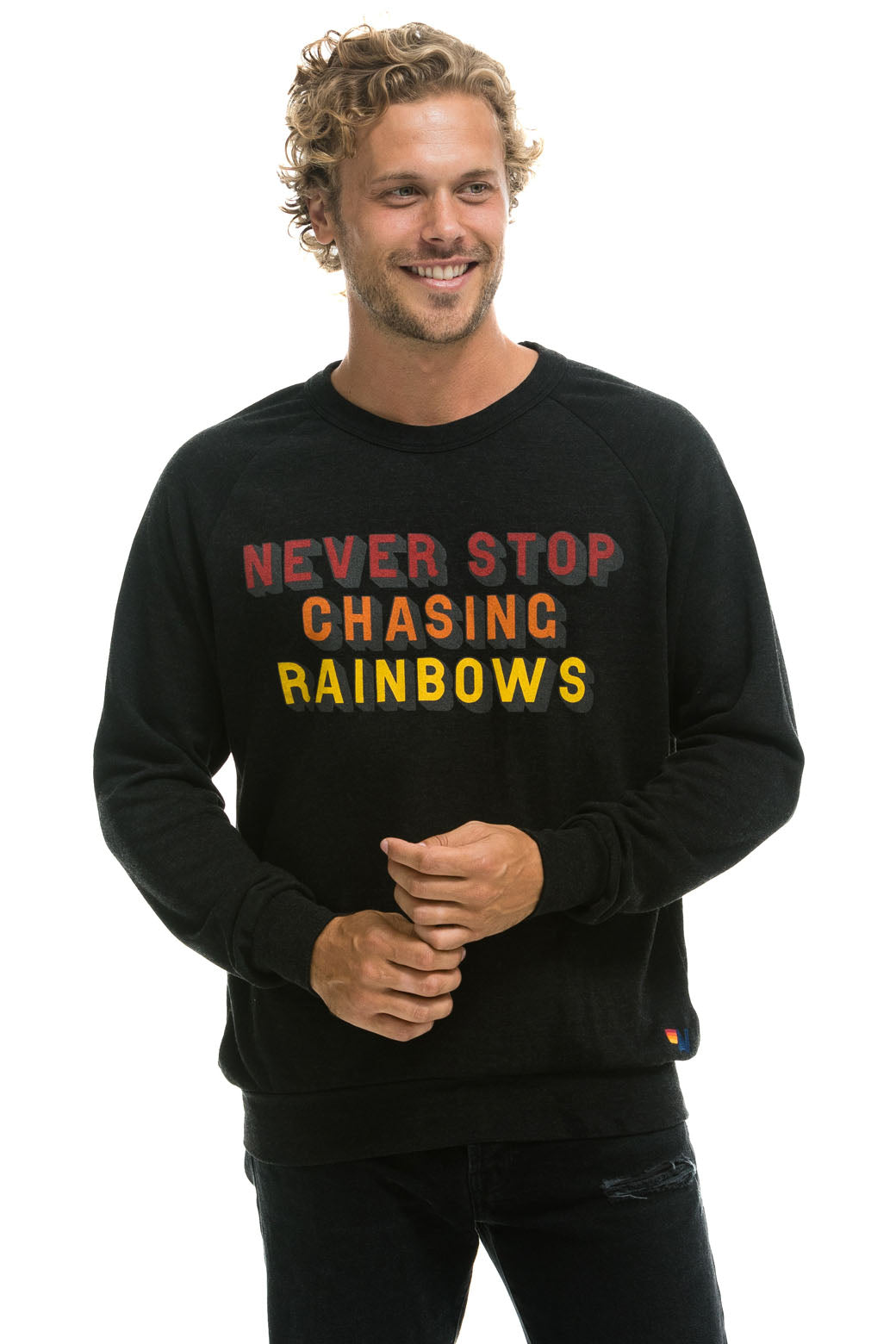 NEVER STOP CHASING RAINBOWS CREW SWEATSHIRT - BLACK Sweatshirt Aviator Nation 