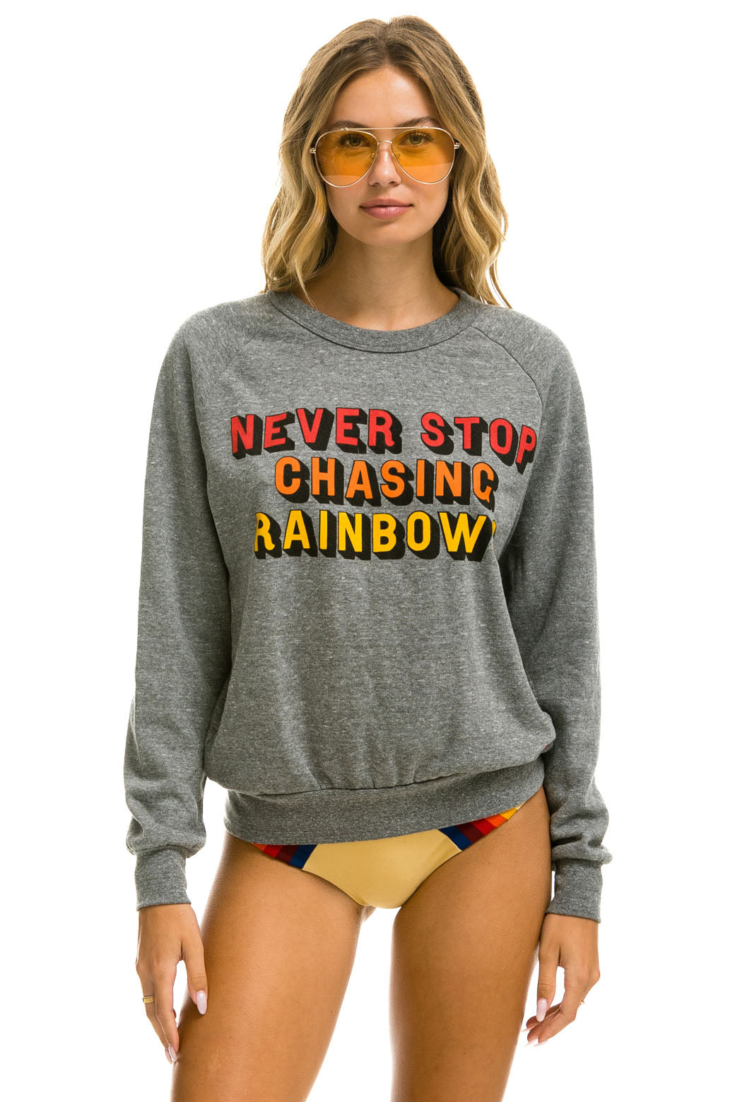 NEVER STOP CHASING RAINBOWS CREW SWEATSHIRT - HEATHER GREY Sweatshirt Aviator Nation 