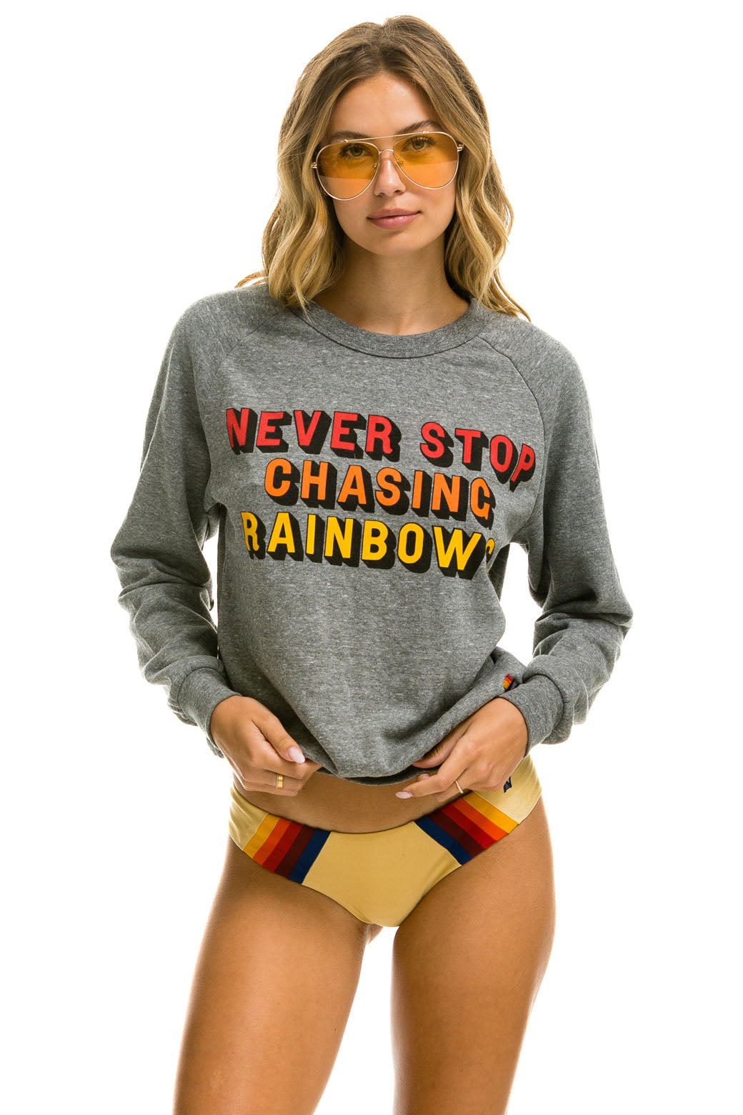 NEVER STOP CHASING RAINBOWS CREW SWEATSHIRT - HEATHER GREY Sweatshirt Aviator Nation 