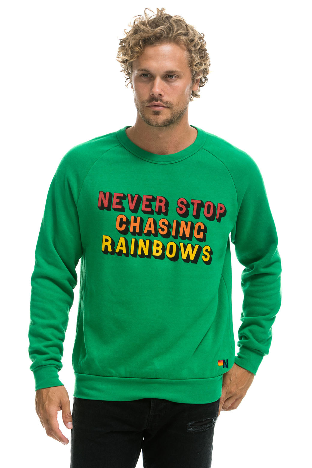 NEVER STOP CHASING RAINBOWS CREW SWEATSHIRT - KELLY GREEN Sweatshirt Aviator Nation 
