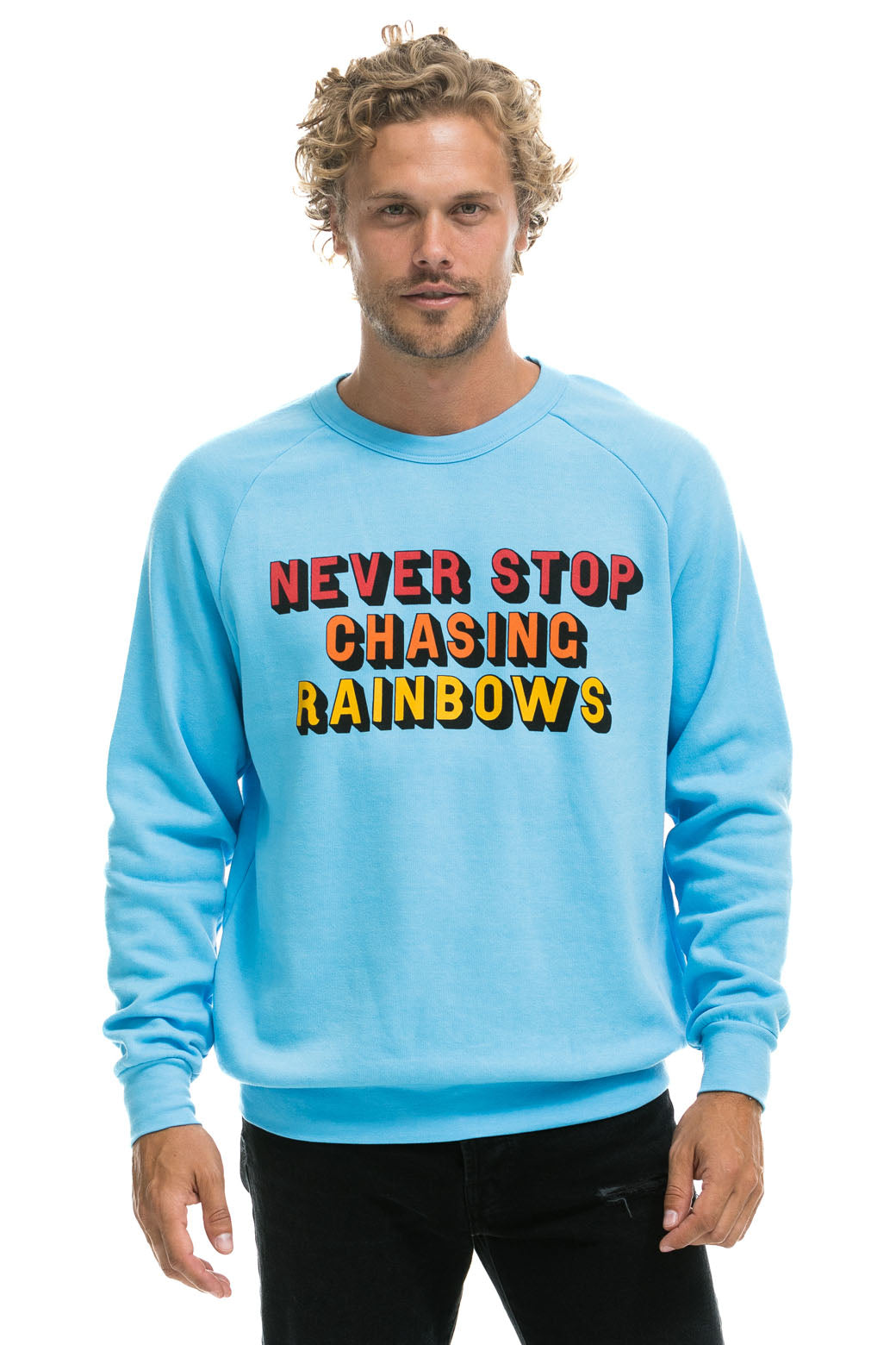 NEVER STOP CHASING RAINBOWS CREW SWEATSHIRT - SKY Sweatshirt Aviator Nation 