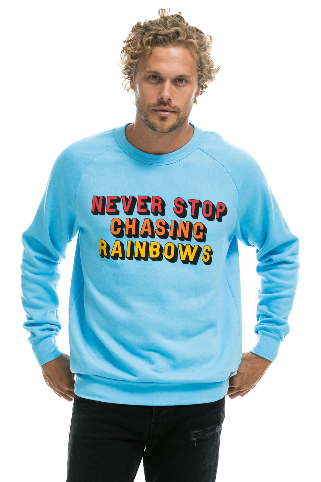 NEVER STOP CHASING RAINBOWS CREW SWEATSHIRT - SKY Sweatshirt Aviator Nation 