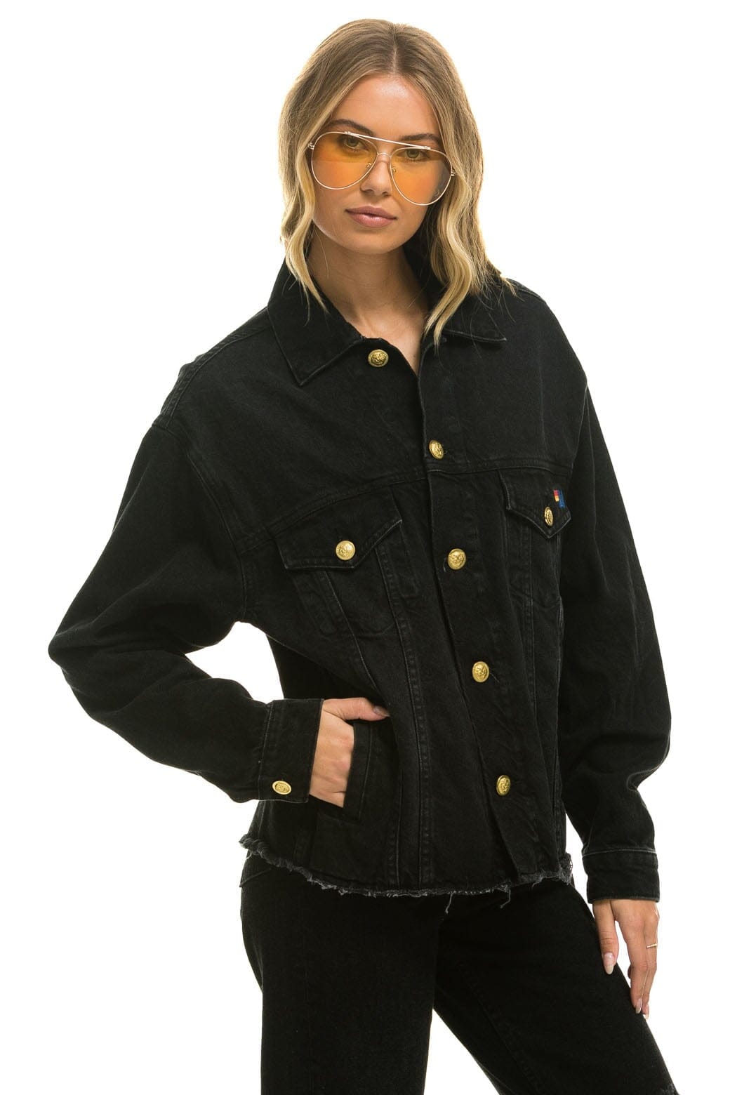 OVERSIZED CROPPED DENIM JACKET - VINTAGE BLACK Denim Jacket Aviator Nation 
