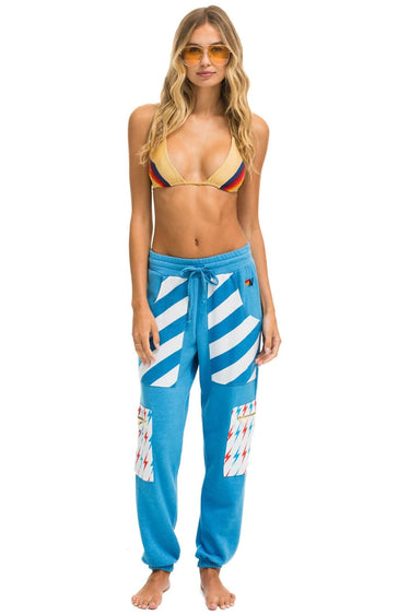 PALM BOLT STRIPE CARGO COLOR BLOCK SWEATPANTS - OCEAN // NEON YELLOW Women's Sweatpants Aviator Nation 