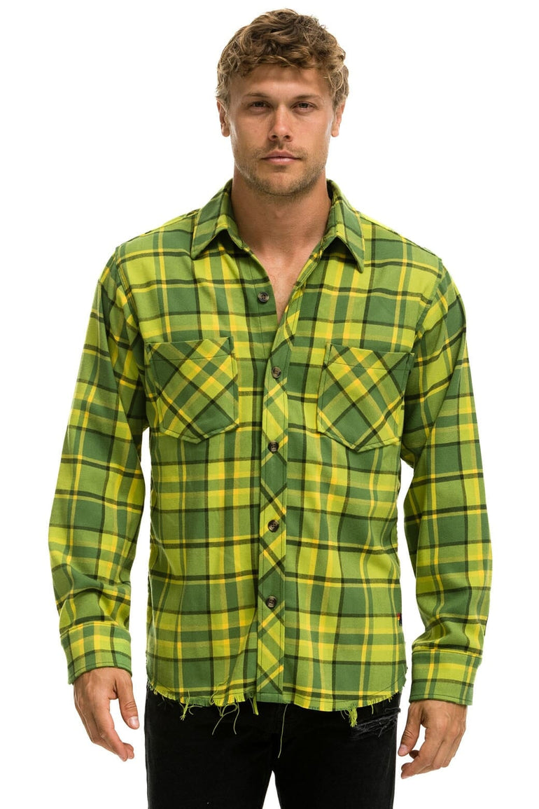 PLAID FLANNEL LIGHT WEIGHT UNISEX WESTERN SHIRT - AVOCADO PLAID Flannel Aviator Nation