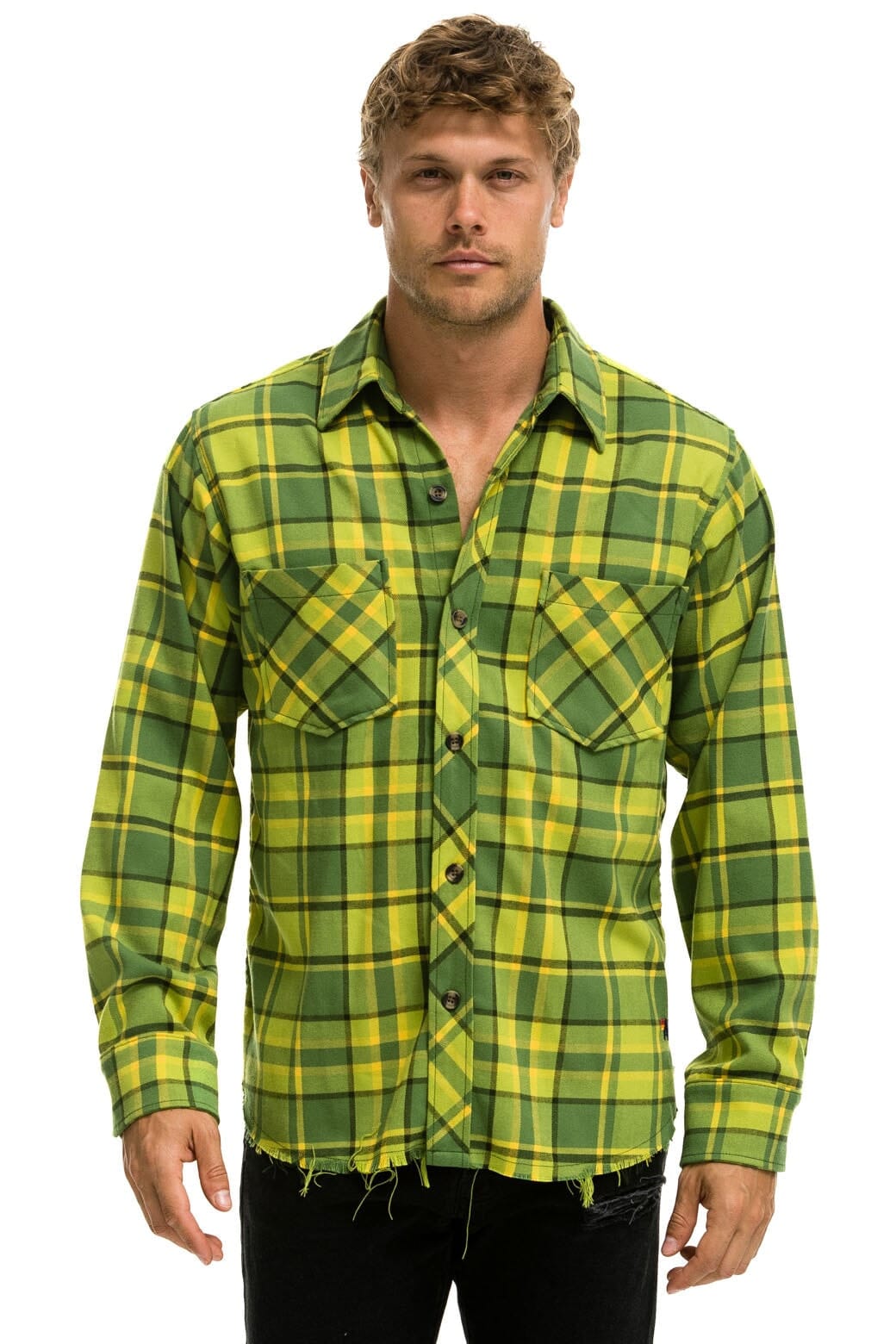 PLAID FLANNEL LIGHT WEIGHT UNISEX WESTERN SHIRT - AVOCADO PLAID Flannel Aviator Nation 