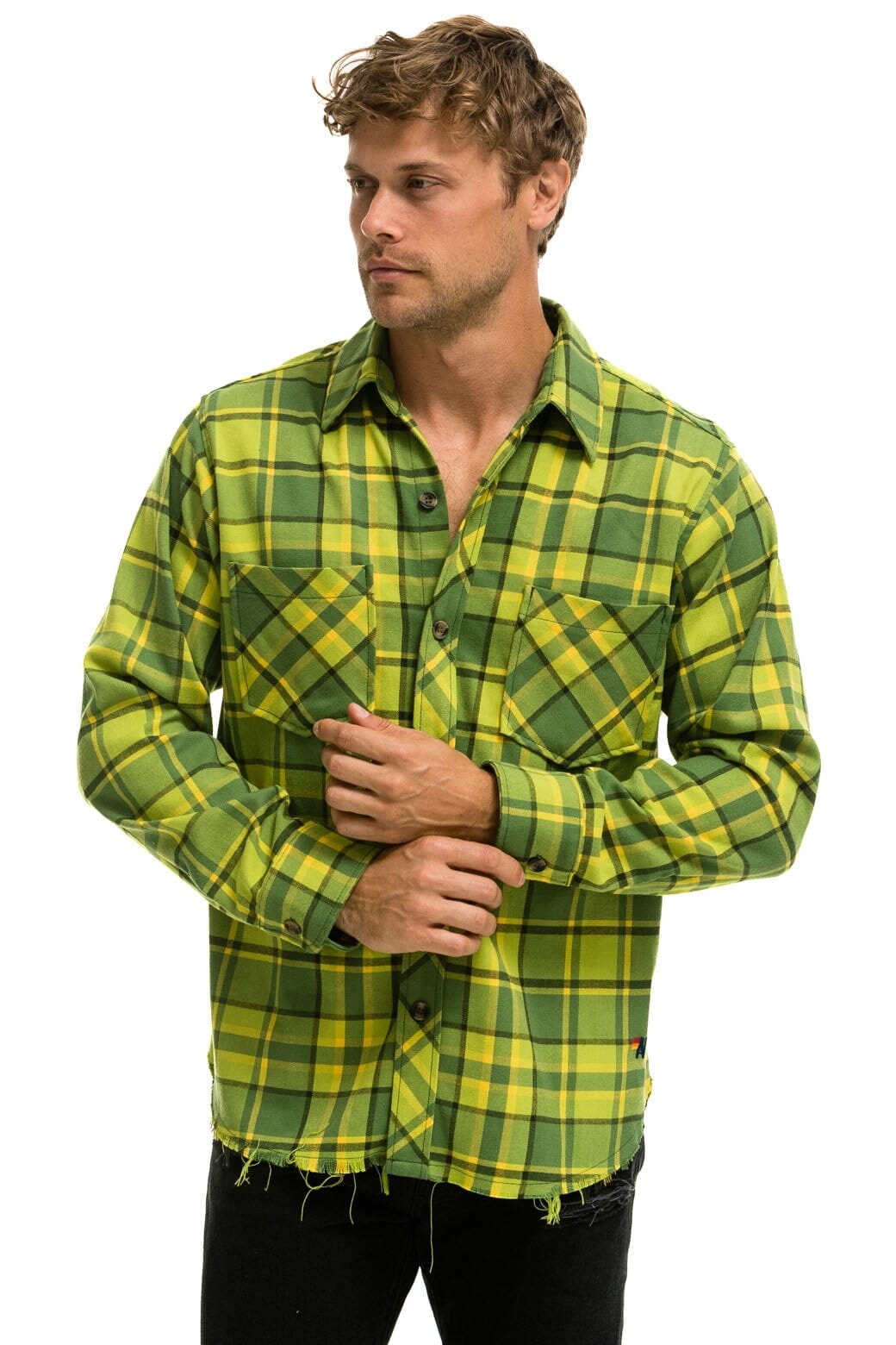 PLAID FLANNEL LIGHT WEIGHT UNISEX WESTERN SHIRT - AVOCADO PLAID Flannel Aviator Nation 