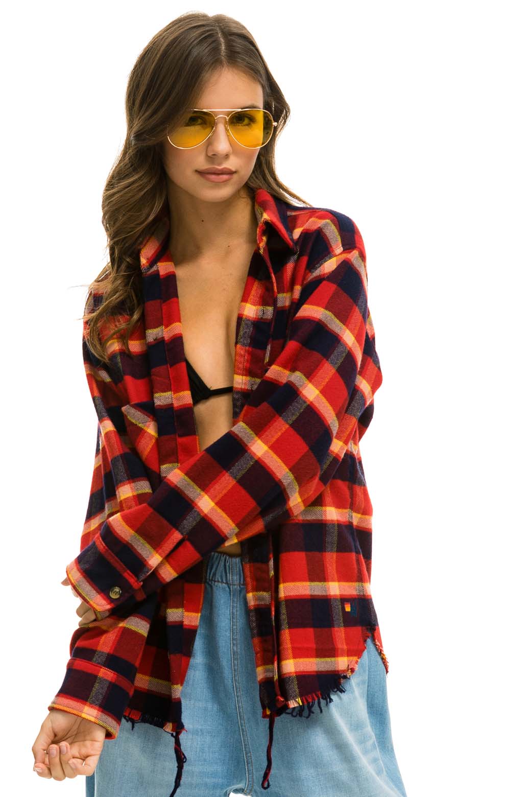 PLAID FLANNEL LIGHT WEIGHT UNISEX WESTERN SHIRT - RUGBY PLAID Flannel Aviator Nation 
