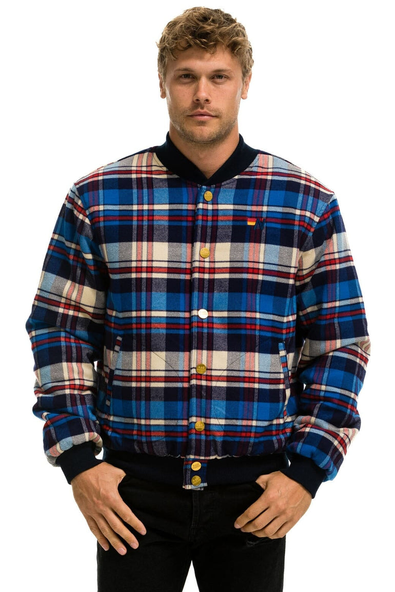 PLAID UNISEX VARSITY JACKET - PATRIOT PLAID Unisex Outerwear Aviator Nation