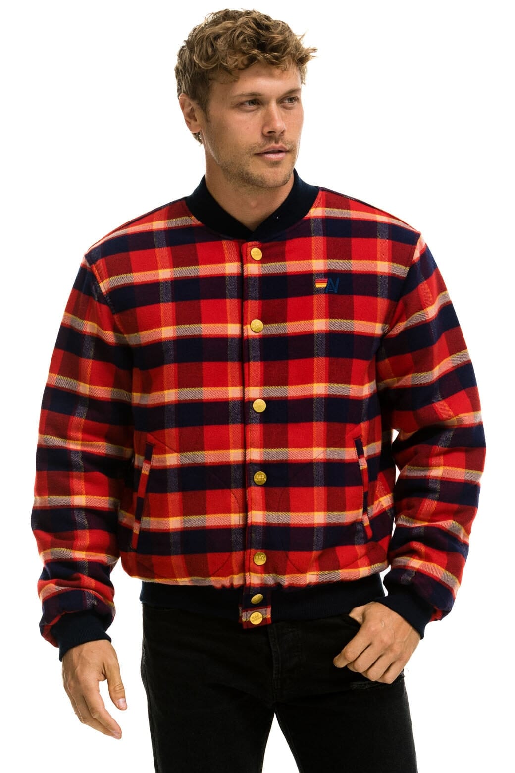PLAID UNISEX VARSITY JACKET - RUGBY PLAID Unisex Outerwear Aviator Nation 