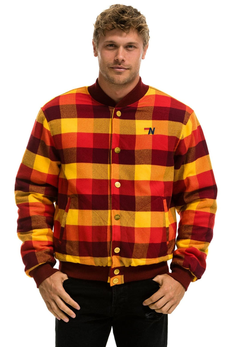 PLAID UNISEX VARSITY JACKET - SURFY PLAID Unisex Outerwear Aviator Nation
