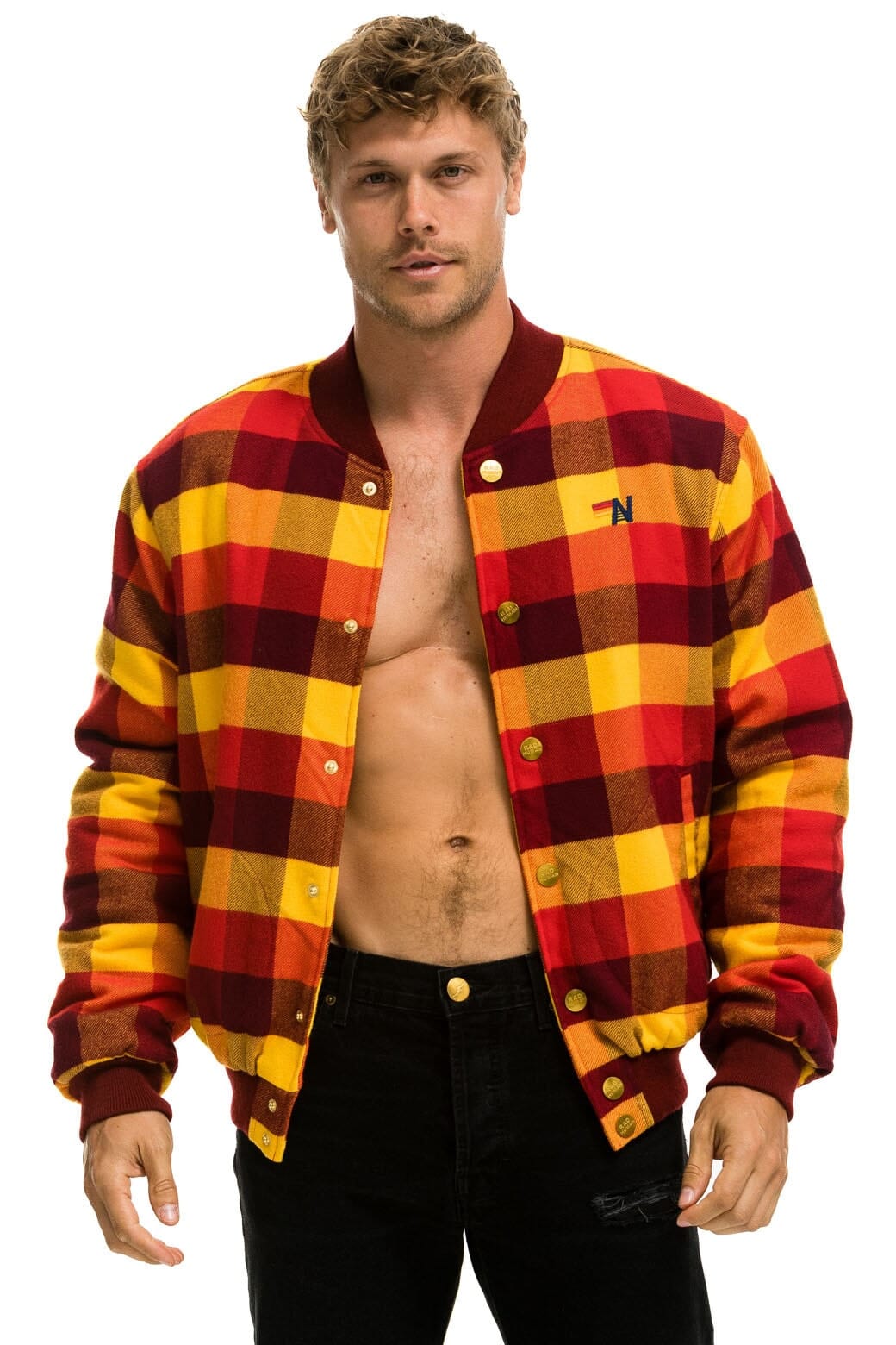 PLAID UNISEX VARSITY JACKET - SURFY PLAID Unisex Outerwear Aviator Nation 