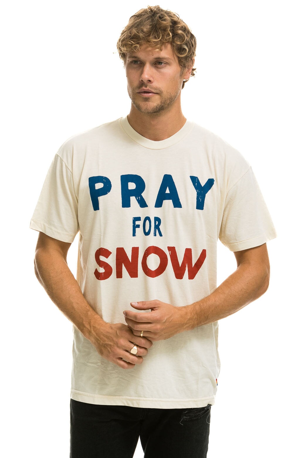 PRAY FOR SNOW TEE - VINTAGE WHITE Tees Aviator Nation 
