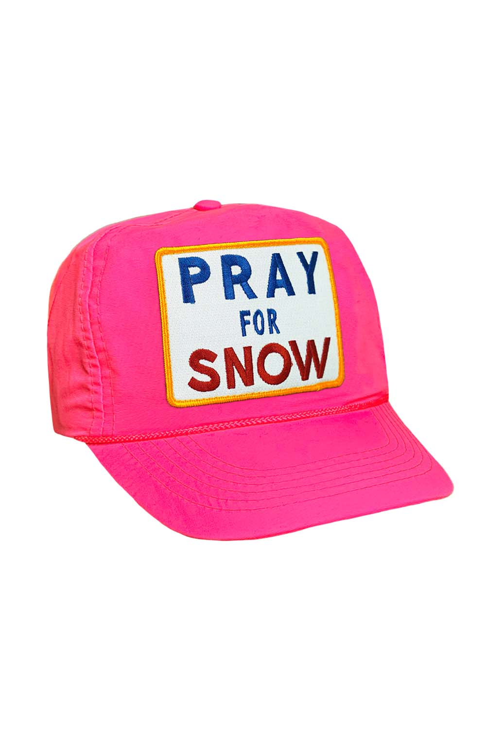 PRAY FOR SNOW - VINTAGE NYLON TRUCKER HAT HATS Aviator Nation NEON PINK 