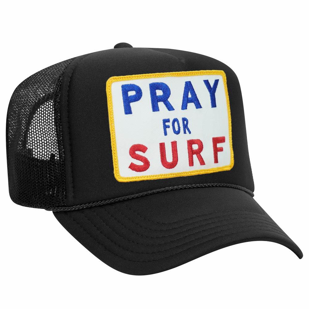 PRAY FOR SURF VINTAGE TRUCKER HAT HATS Aviator Nation OS BLACK 