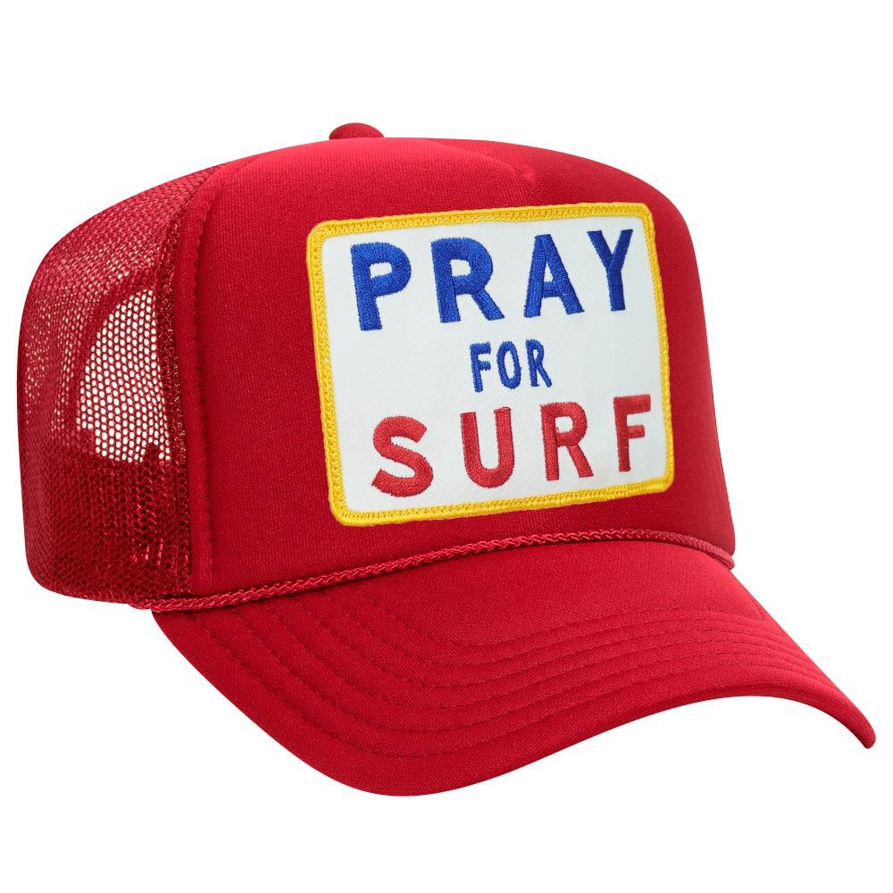 PRAY FOR SURF VINTAGE TRUCKER HAT HATS Aviator Nation OS RED 