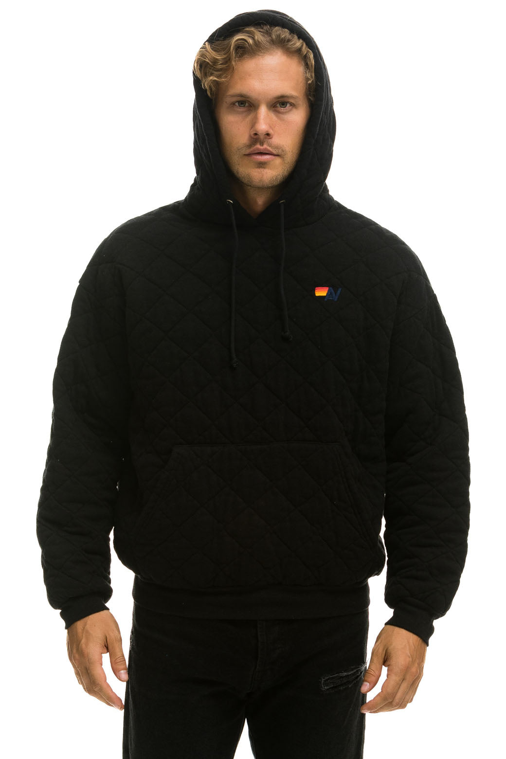QUILTED RELAXED PULLOVER HOODIE - BLACK Hoodie Aviator Nation 
