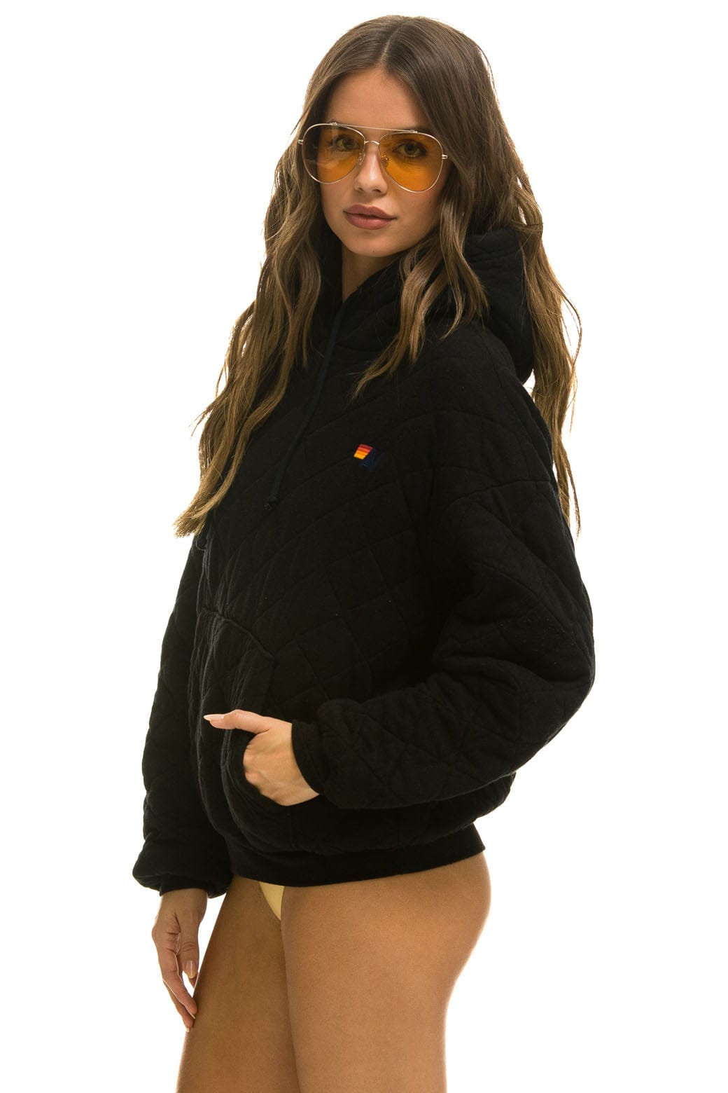 QUILTED RELAXED PULLOVER HOODIE - BLACK Hoodie Aviator Nation 