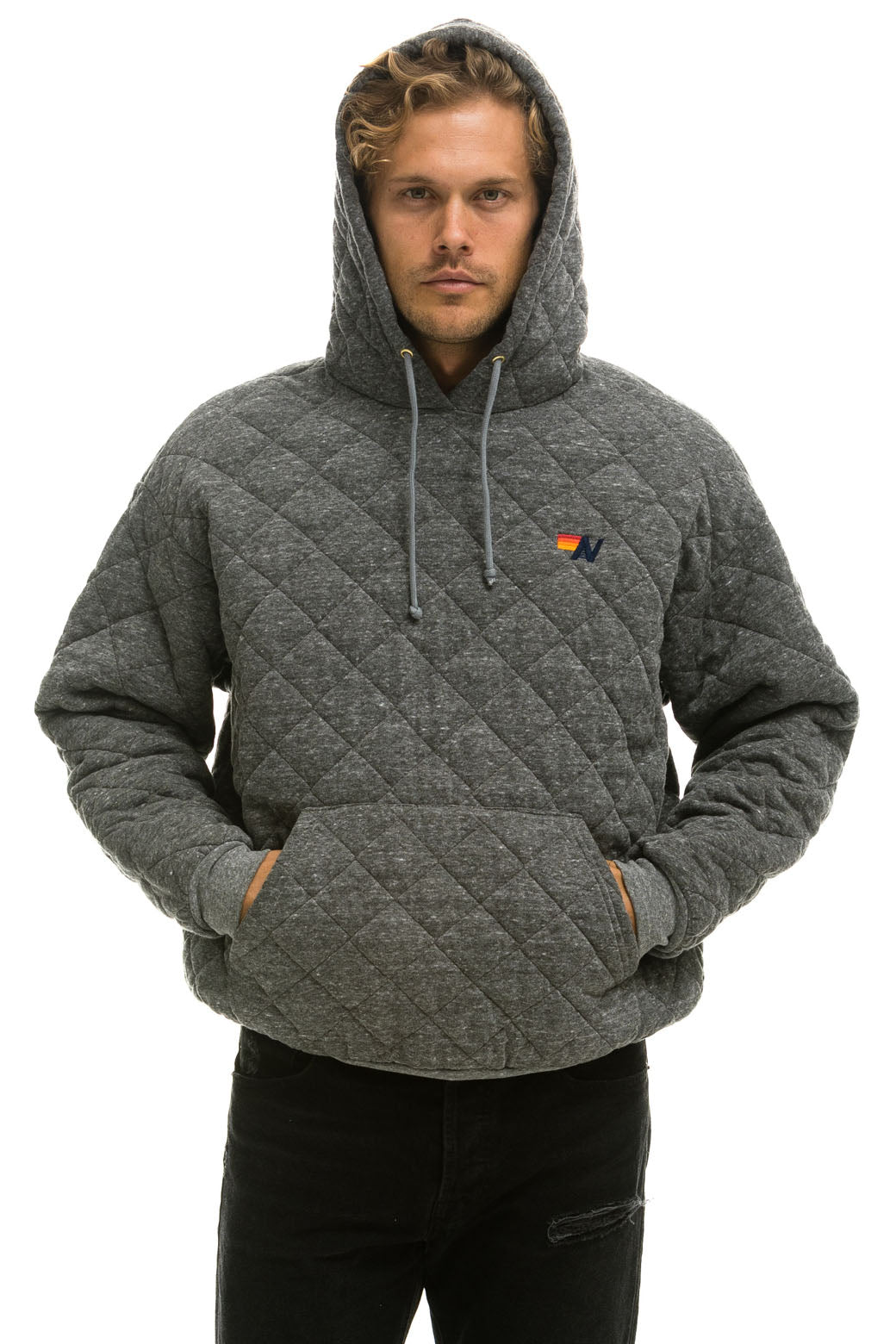 QUILTED RELAXED PULLOVER HOODIE - HEATHER GREY Hoodie Aviator Nation 