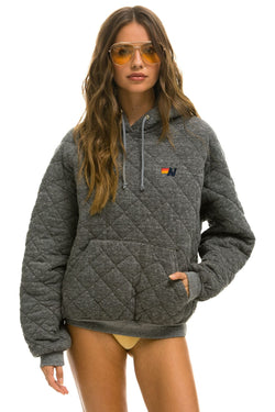 QUILTED RELAXED PULLOVER HOODIE - HEATHER GREY Hoodie Aviator Nation 