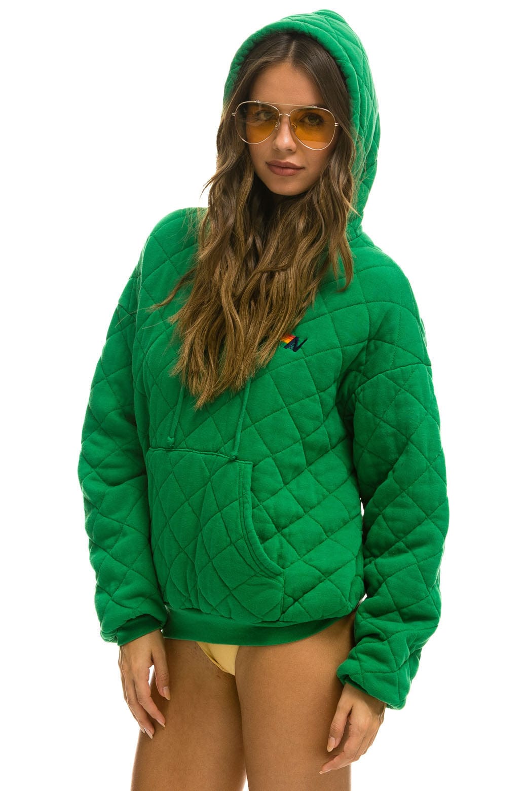 QUILTED RELAXED PULLOVER HOODIE - KELLY GREEN Hoodie Aviator Nation 