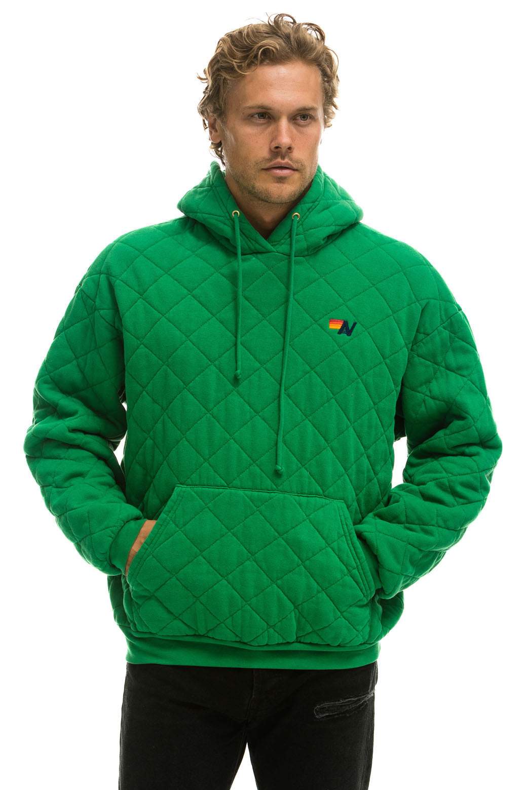 QUILTED RELAXED PULLOVER HOODIE - KELLY GREEN Hoodie Aviator Nation 